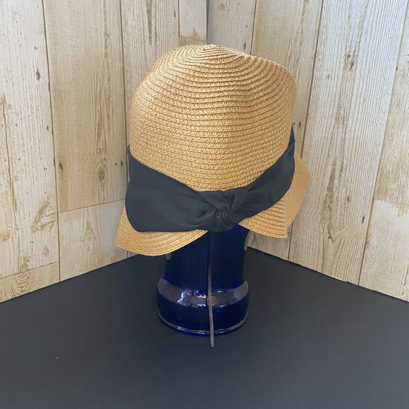 Woven Straw Wide Brim Sun Hat with Black Ribbon - Picture 2 of 7